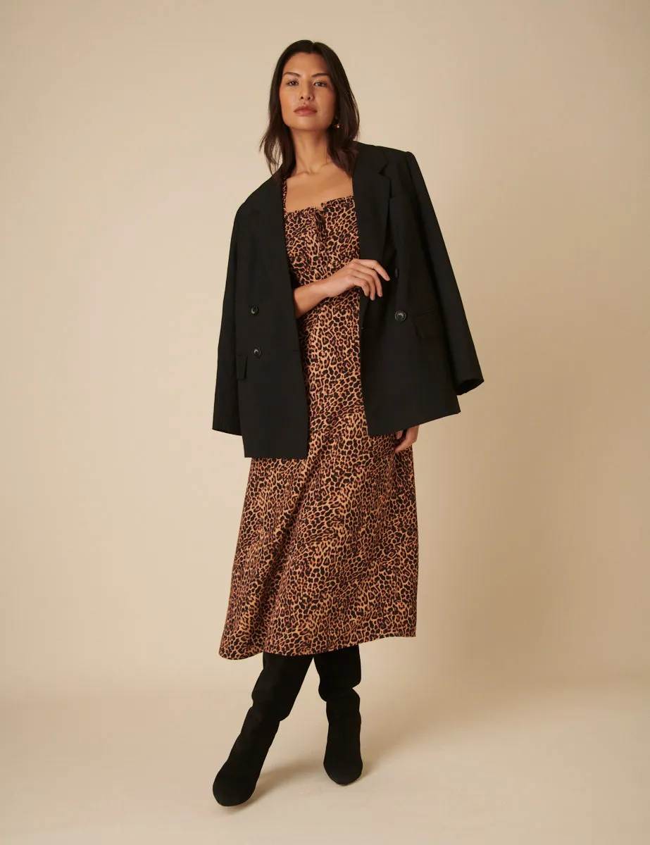 Brown Leopard Print Prarie Midi Dress sold by Nobody's Child product image thumbnail 3