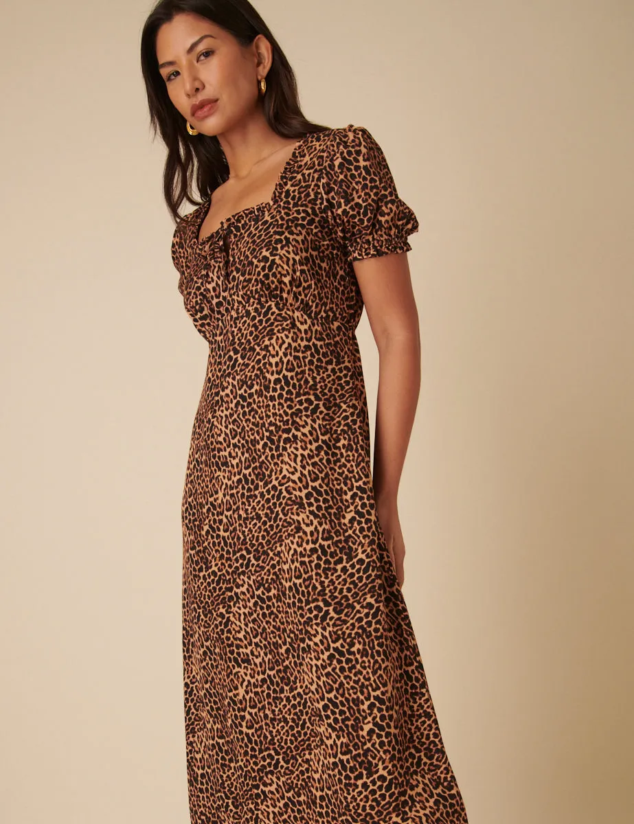 Brown Leopard Print Prarie Midi Dress sold by Nobody's Child product image thumbnail 4