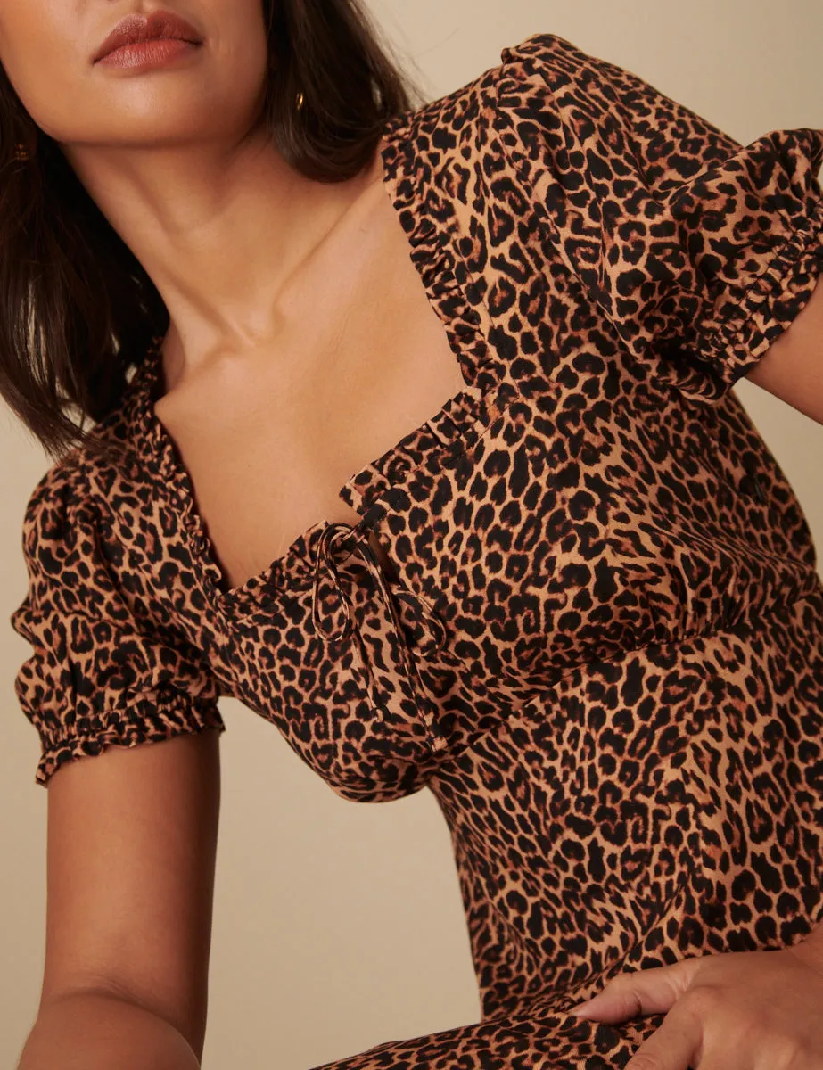 Brown Leopard Print Prarie Midi Dress sold by Nobody's Child product image thumbnail 2