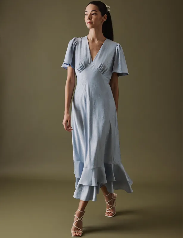 Soft Blue V Neck Midaxi Alaina Dress sold by Nobody's Child