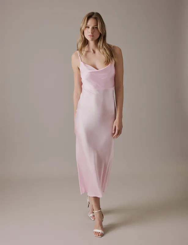Soft Pink Cowl Neck Midi Trixie Dress sold by Nobody's Child