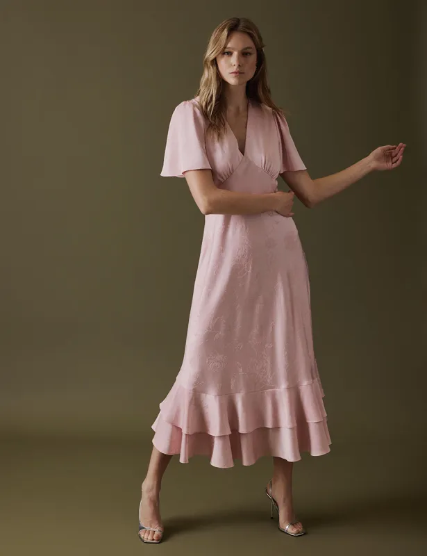 Soft Pink V Neck Midi Alaina Dress sold by Nobody's Child