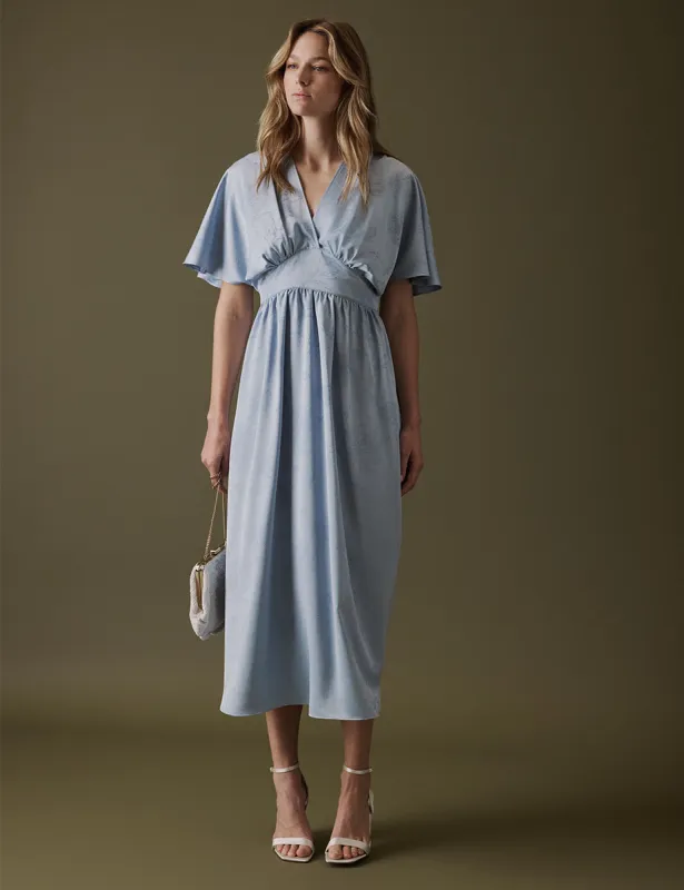 Soft Blue V Neck Midi Lorelai Dress sold by Nobody's Child