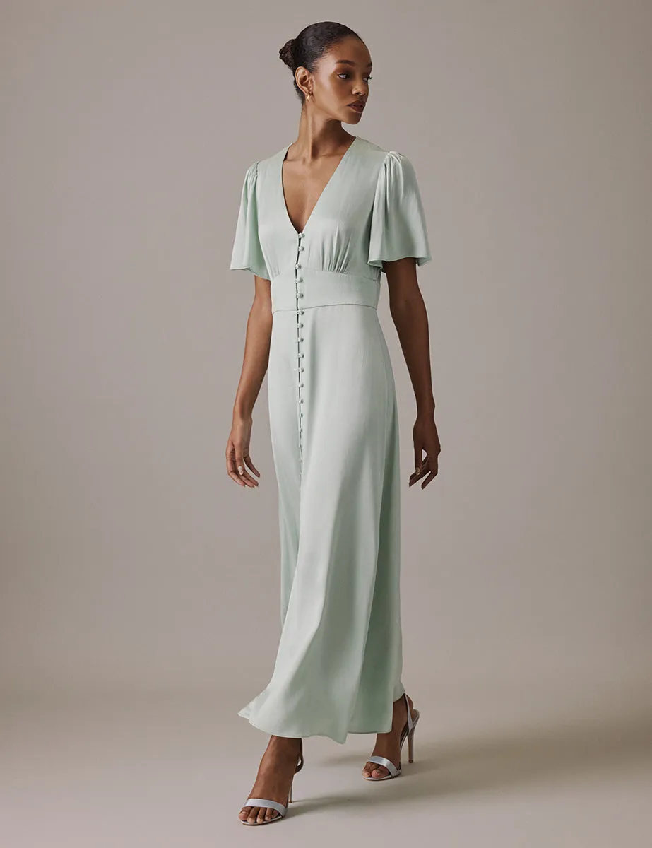 Soft Green V Neck Midi Erin Dress sold by Nobody's Child