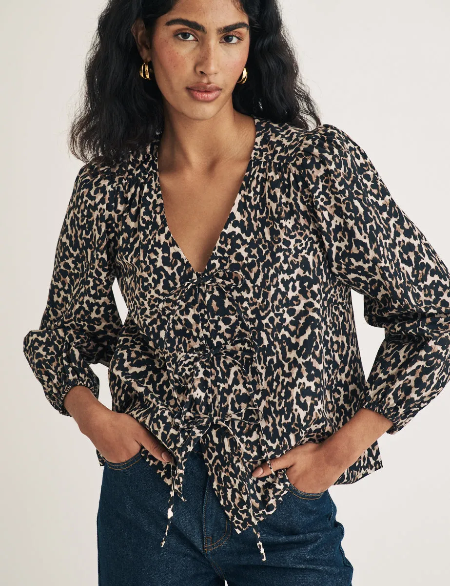 Leopard Print Tie Front Long Sleeve Bernadetta Top sold by Nobody's Child product image thumbnail 3