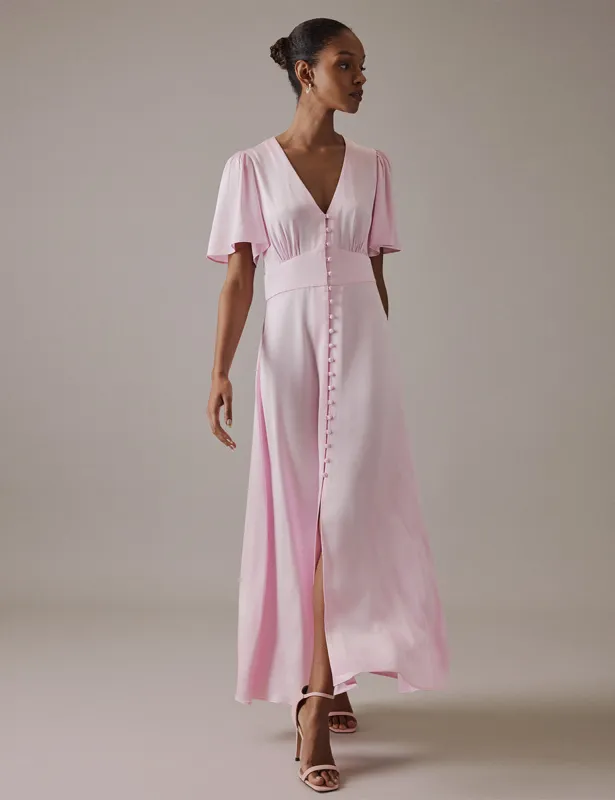 Soft Pink V Neck Midi Erin Dress sold by Nobody's Child