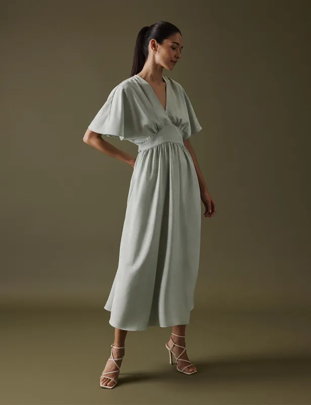 Soft Green V Neck Midi Lorelai Dress sold by Nobody's Child