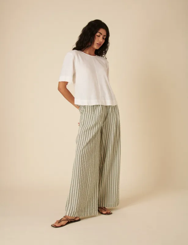 Green Striped Parker Wide Leg Trousers sold by Nobody's Child