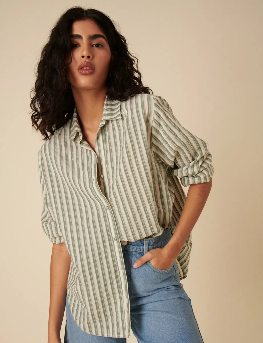 Green Striped Relaxed Shirt sold by Nobody's Child product image thumbnail 3