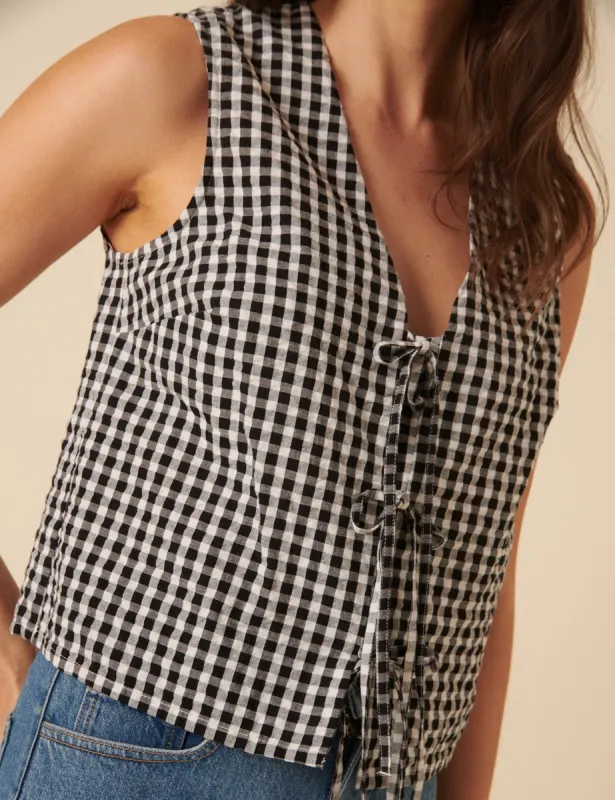 Black Gingham Tie Front Tessa Top sold by Nobody's Child