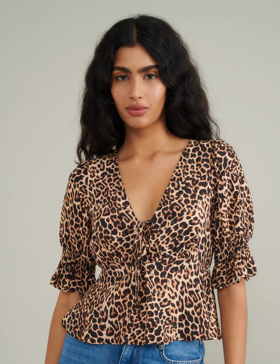 Leopard Print Tie Front Top sold by Nobody's Child