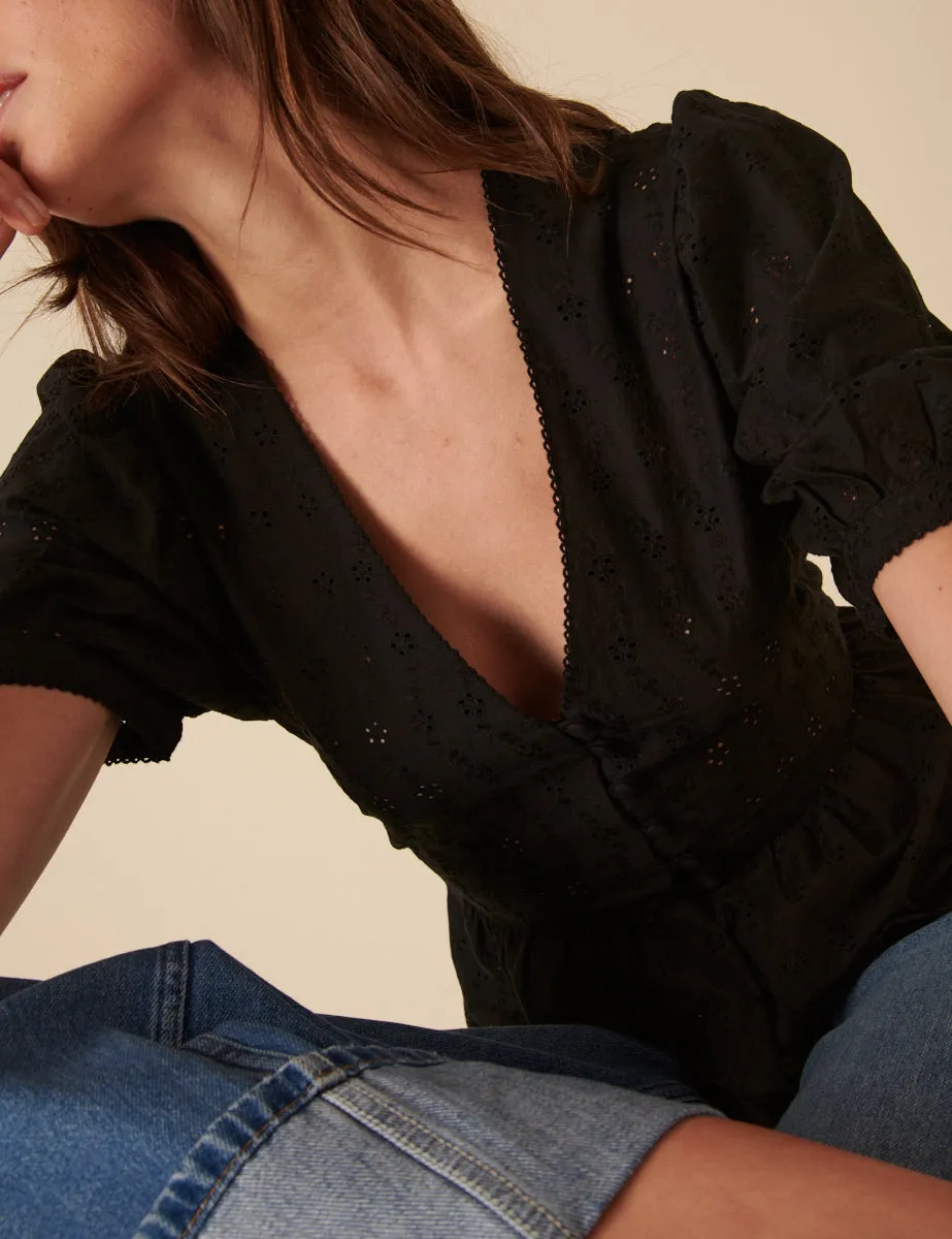Black Broderie Anglaise Ria Blouse sold by Nobody's Child product image thumbnail 3