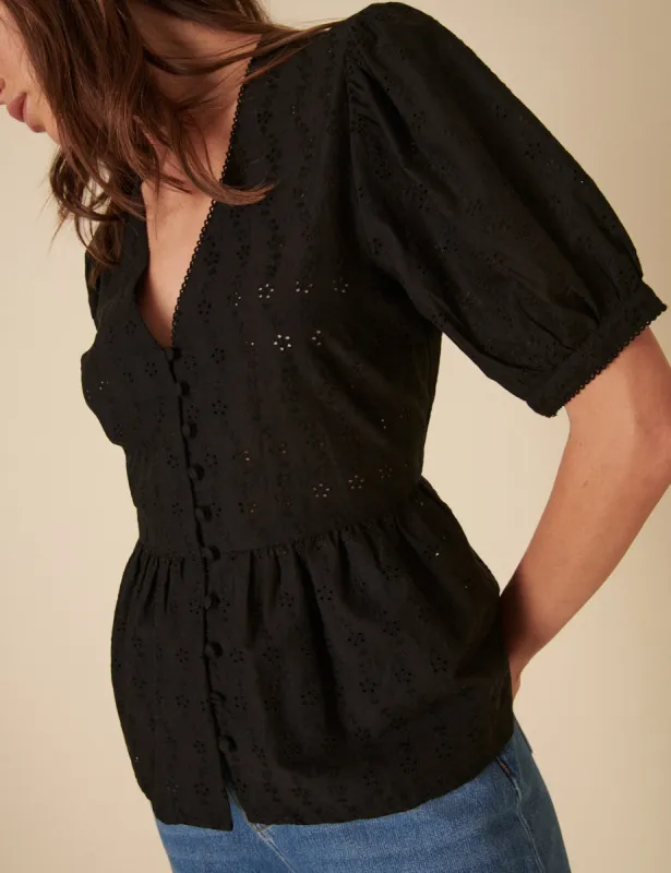 Black Broderie Anglaise Ria Blouse sold by Nobody's Child