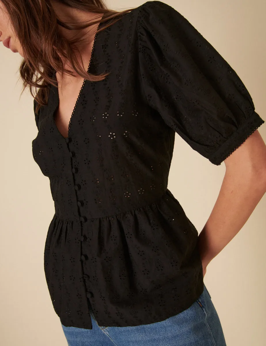 Black Broderie Anglaise Ria Blouse sold by Nobody's Child