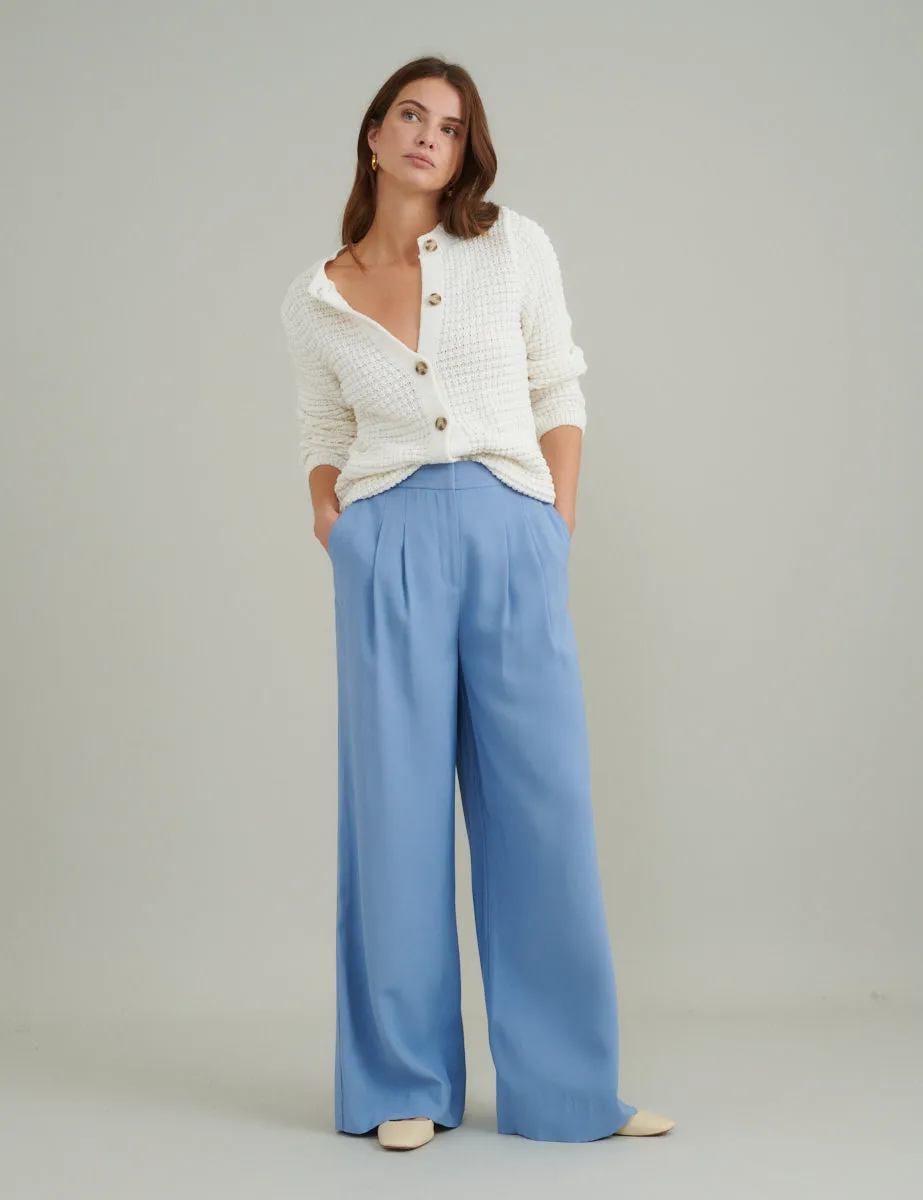 Blue Wide Leg Tailored Trousers sold by Nobody's Child