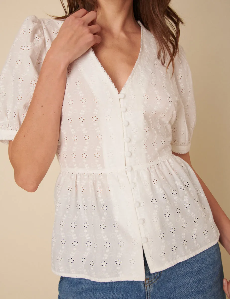 White Broderie Anglaise Ria Blouse sold by Nobody's Child