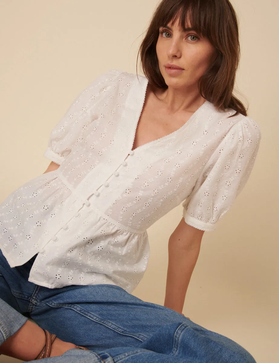White Broderie Anglaise Ria Blouse sold by Nobody's Child product image thumbnail 4