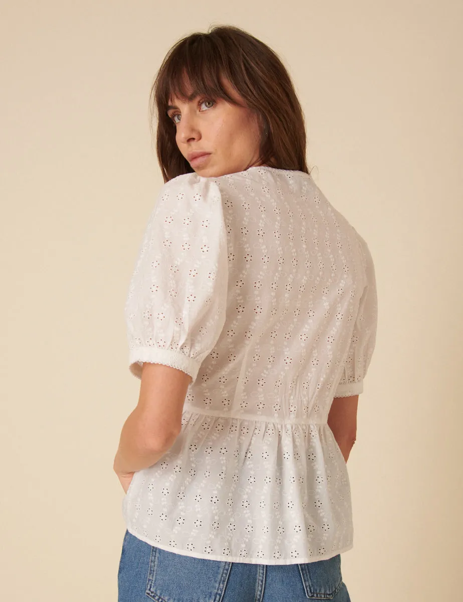 White Broderie Anglaise Ria Blouse sold by Nobody's Child product image thumbnail 3