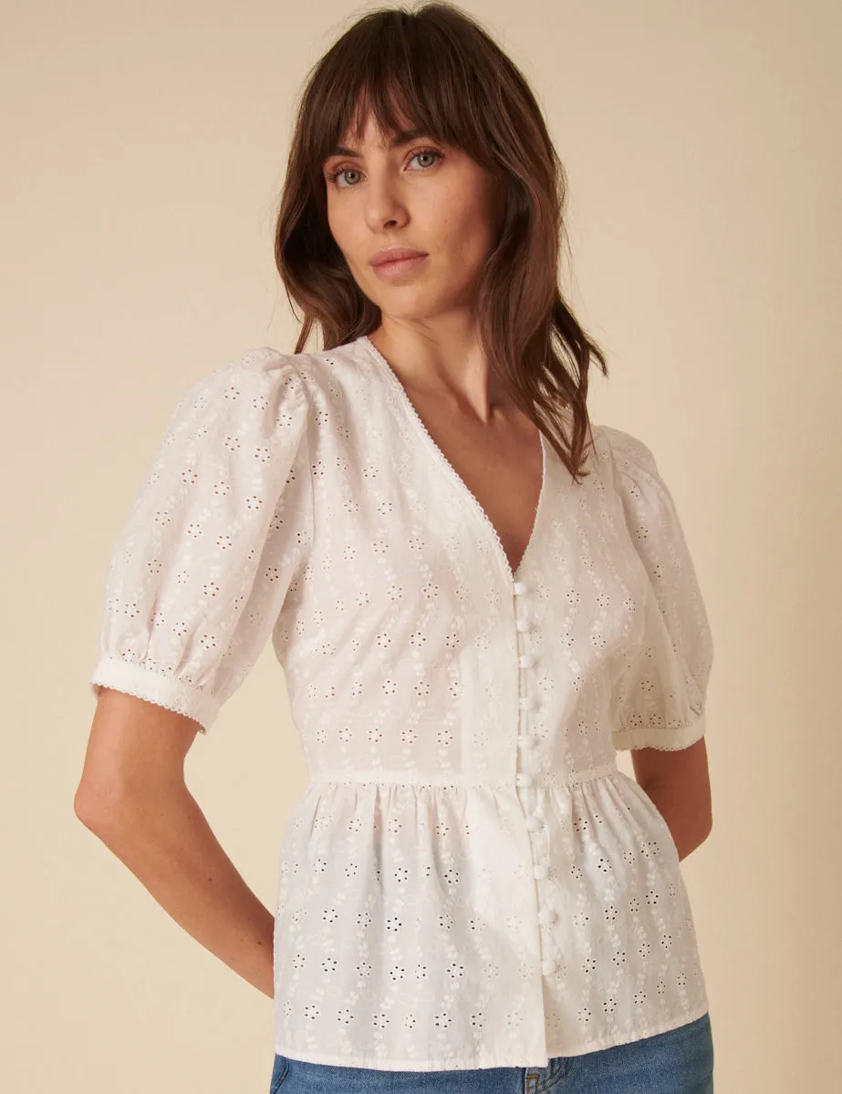 White Broderie Anglaise Ria Blouse sold by Nobody's Child product image thumbnail 2