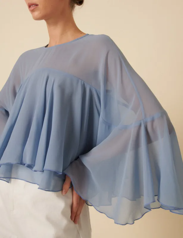 Blue Organza Frill Blouse sold by Nobody's Child