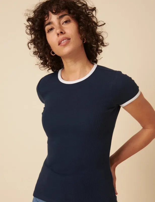 Navy Contrast Trim T-Shirt sold by Nobody's Child