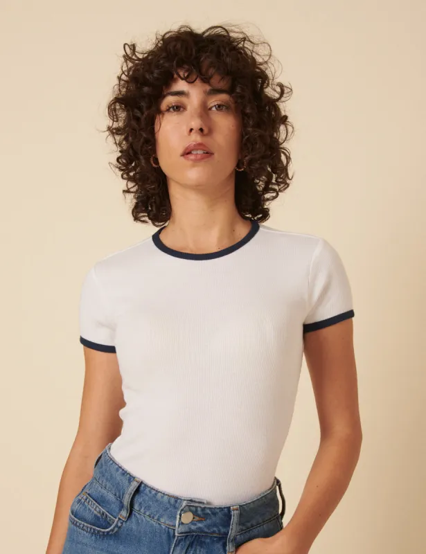 White Contrast Trim T-Shirt sold by Nobody's Child