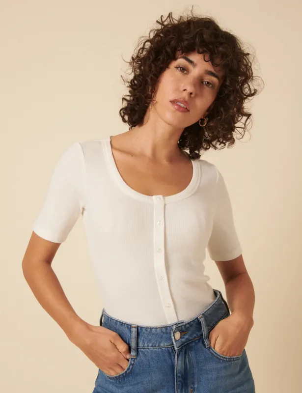 White Scoop Short Sleeve Top sold by Nobody's Child