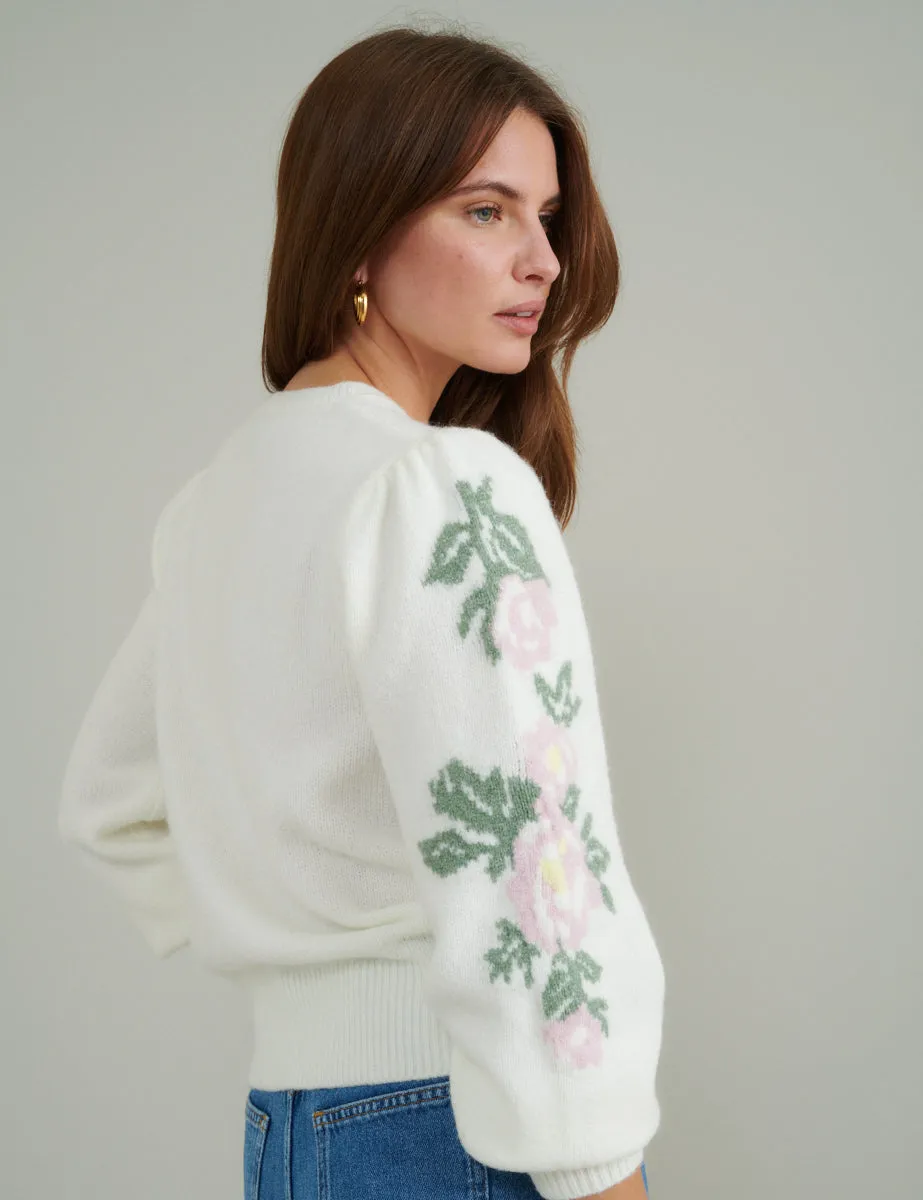 Cream Floral Crew Neck Knitted Jumper sold by Nobody's Child product image thumbnail 3