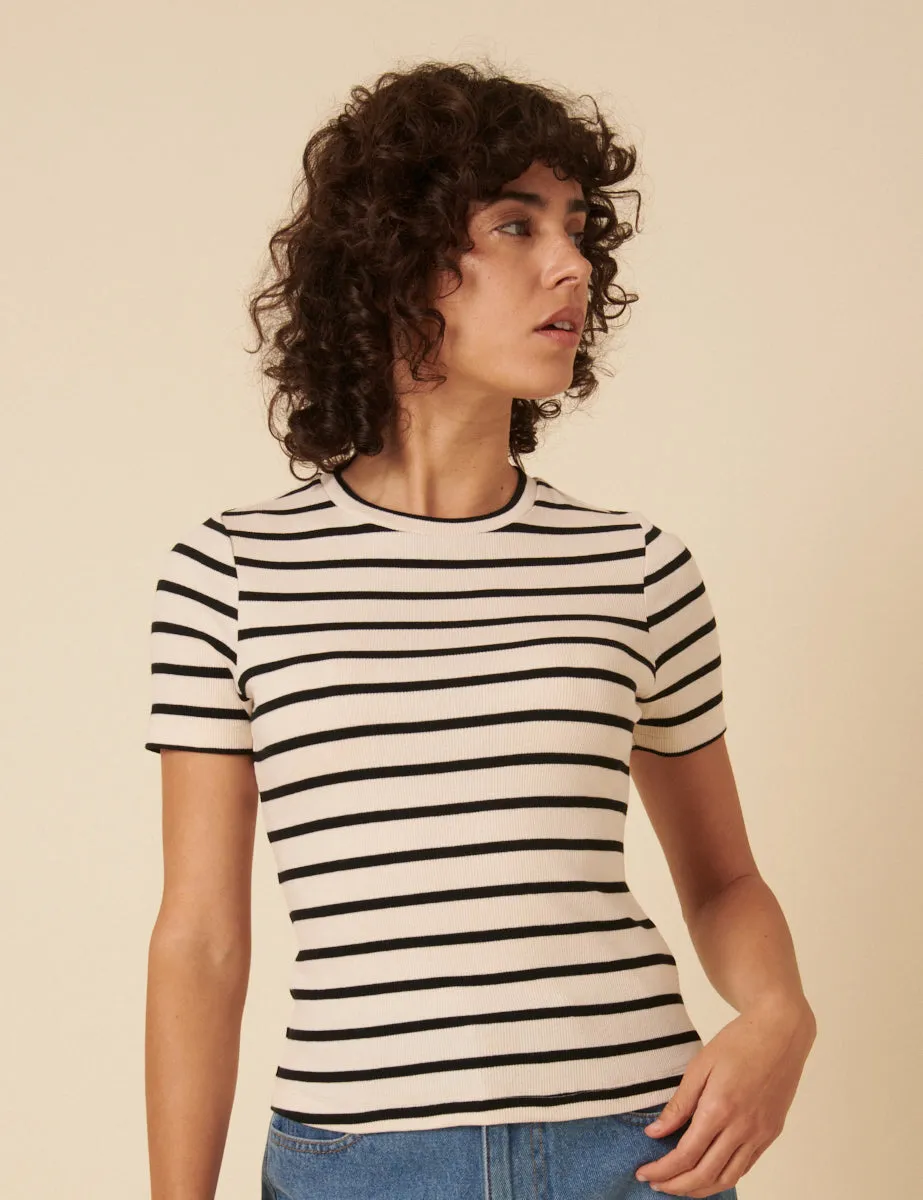 Black and White Stripe Crew Neck T-Shirt sold by Nobody's Child product image thumbnail 3