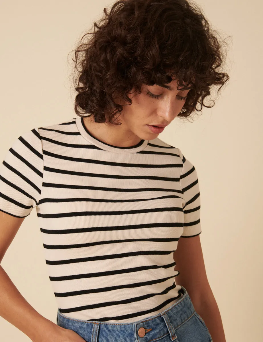 Black and White Stripe Crew Neck T-Shirt sold by Nobody's Child