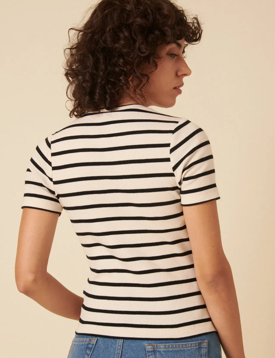 Black and White Stripe Crew Neck T-Shirt sold by Nobody's Child product image thumbnail 4