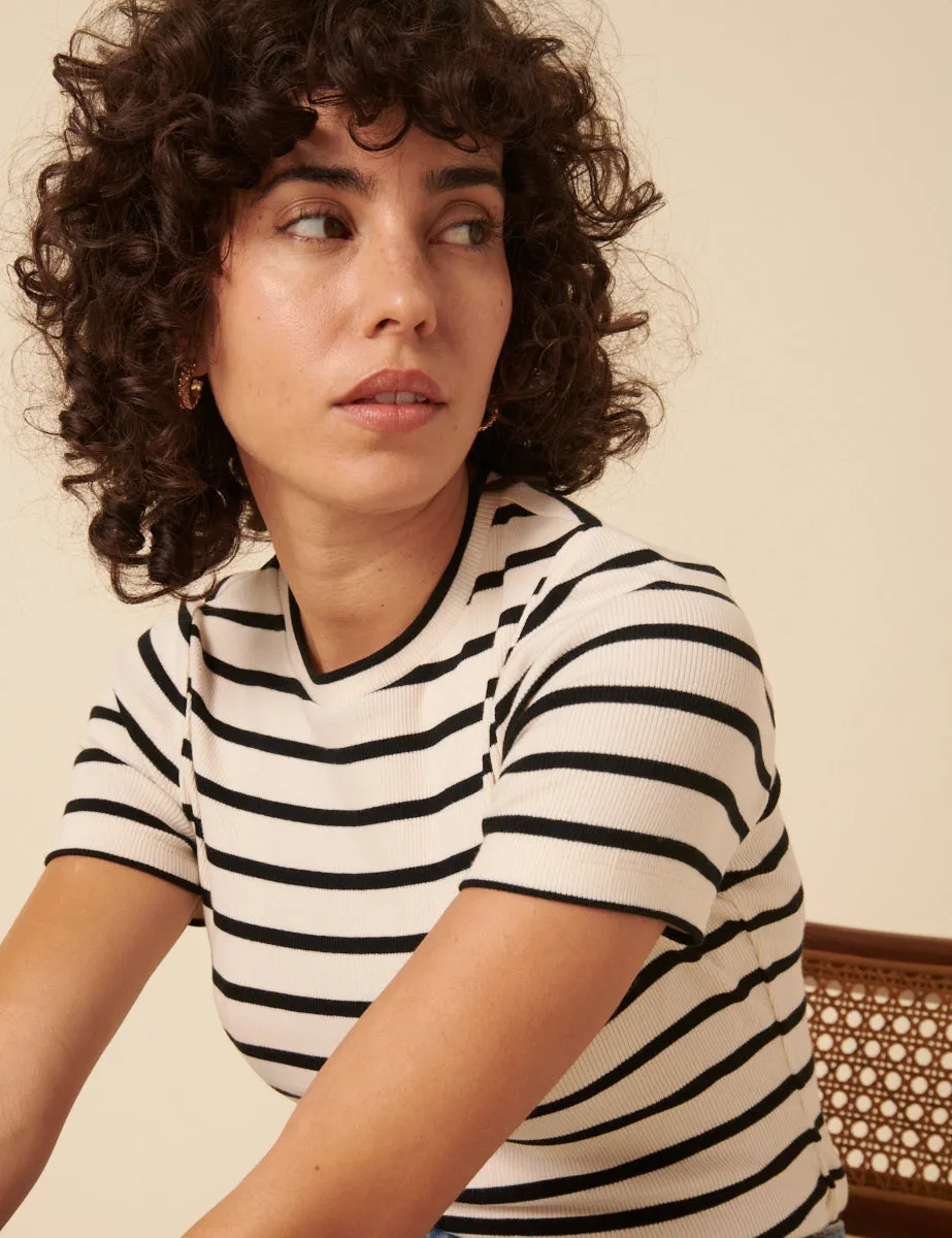 Black and White Stripe Crew Neck T-Shirt sold by Nobody's Child product image thumbnail 2