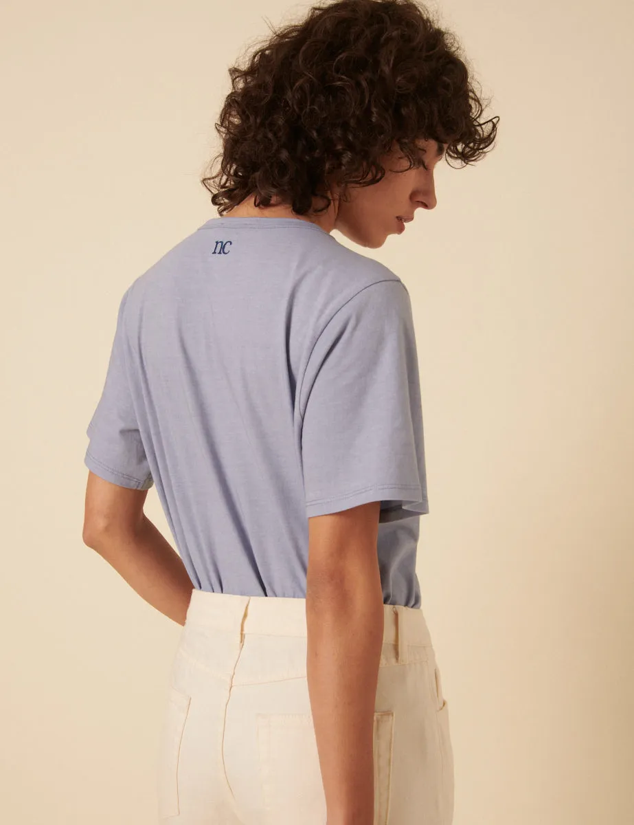 Blue Floral Embroidered T-Shirt sold by Nobody's Child product image thumbnail 4