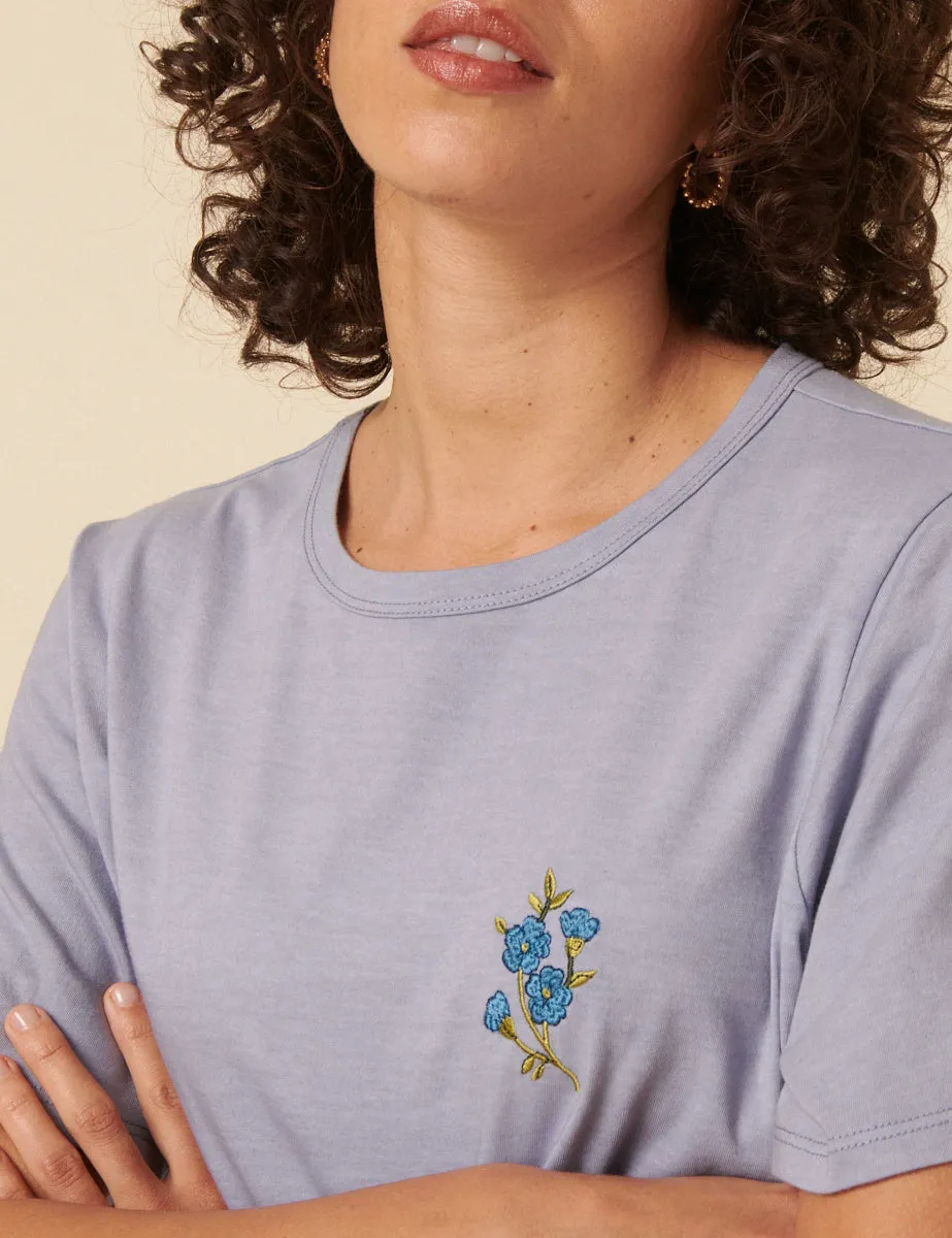 Blue Floral Embroidered T-Shirt sold by Nobody's Child product image thumbnail 2