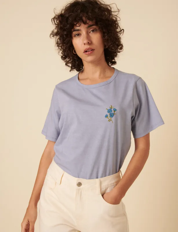 Blue Floral Embroidered T-Shirt sold by Nobody's Child