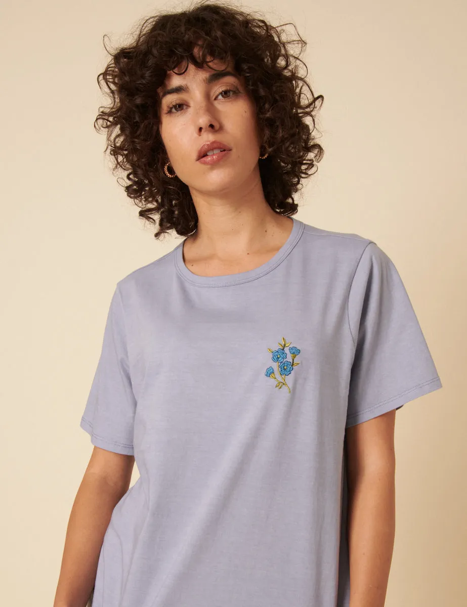 Blue Floral Embroidered T-Shirt sold by Nobody's Child product image thumbnail 3