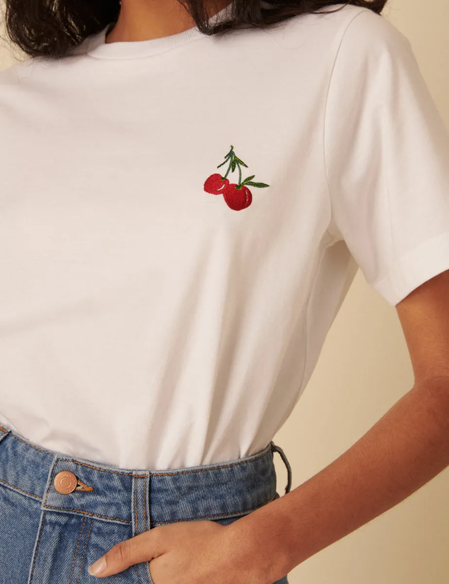 White Cherry Embroidered T-Shirt sold by Nobody's Child