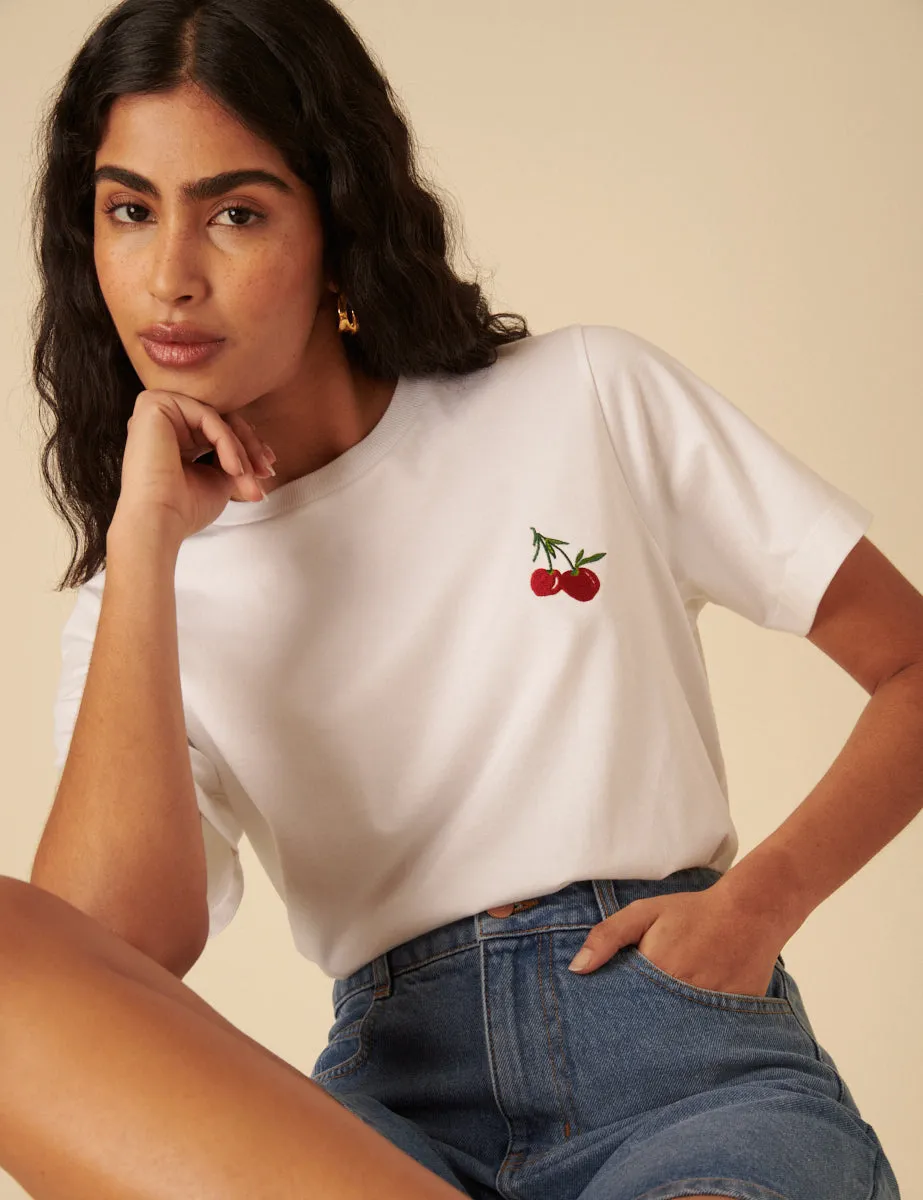 White Cherry Embroidered T-Shirt sold by Nobody's Child product image thumbnail 4