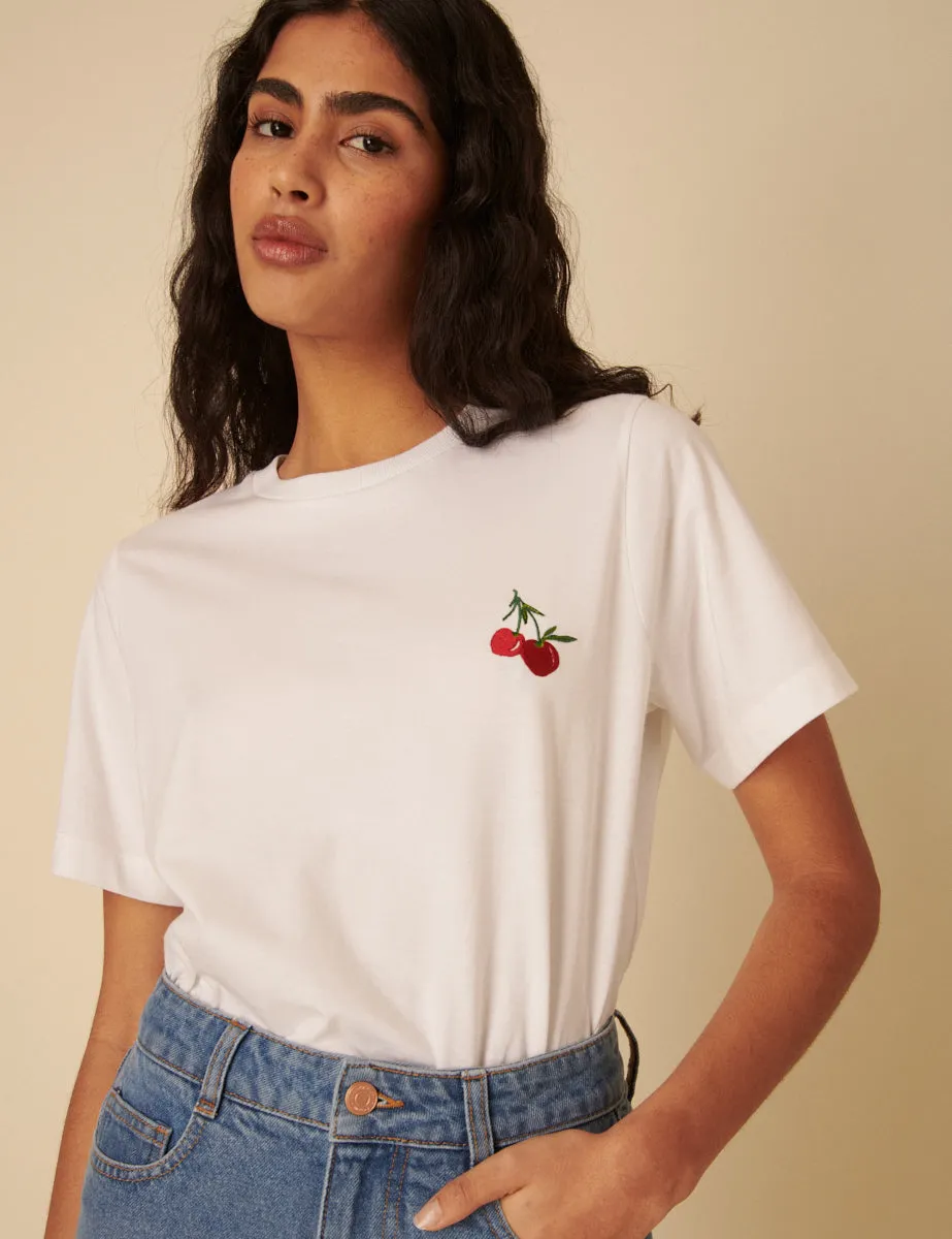 White Cherry Embroidered T-Shirt sold by Nobody's Child product image thumbnail 3