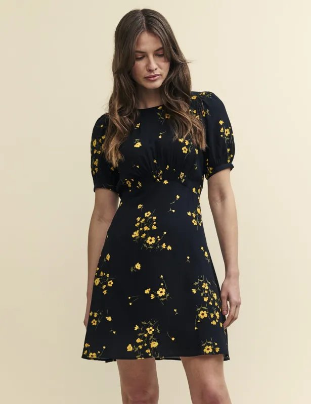 Petite Black Floral Puff Sleeve Bonnie Mini Dress sold by Nobody's Child