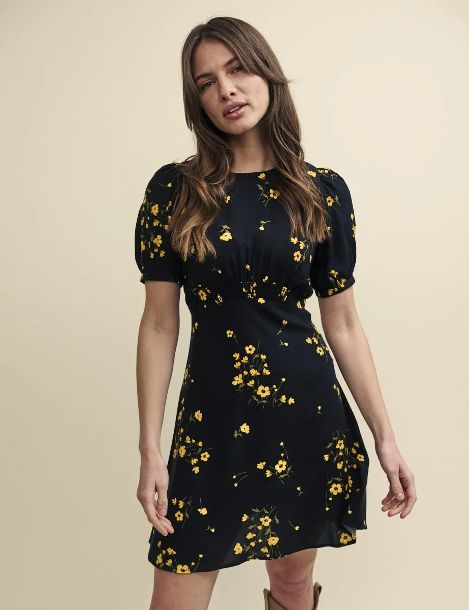 Petite Black Floral Puff Sleeve Bonnie Mini Dress sold by Nobody's Child product image thumbnail 2