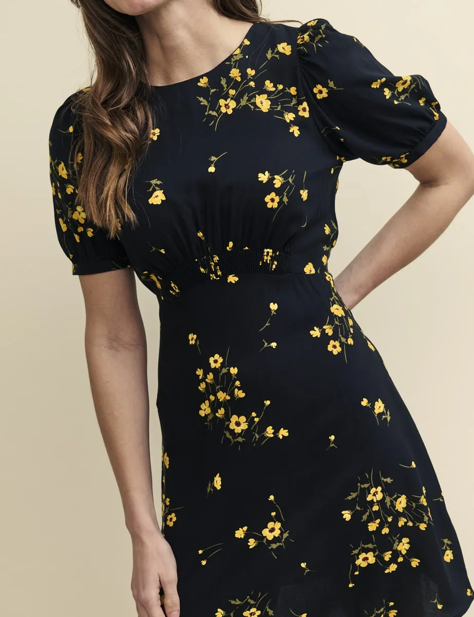 Petite Black Floral Puff Sleeve Bonnie Mini Dress sold by Nobody's Child product image thumbnail 4