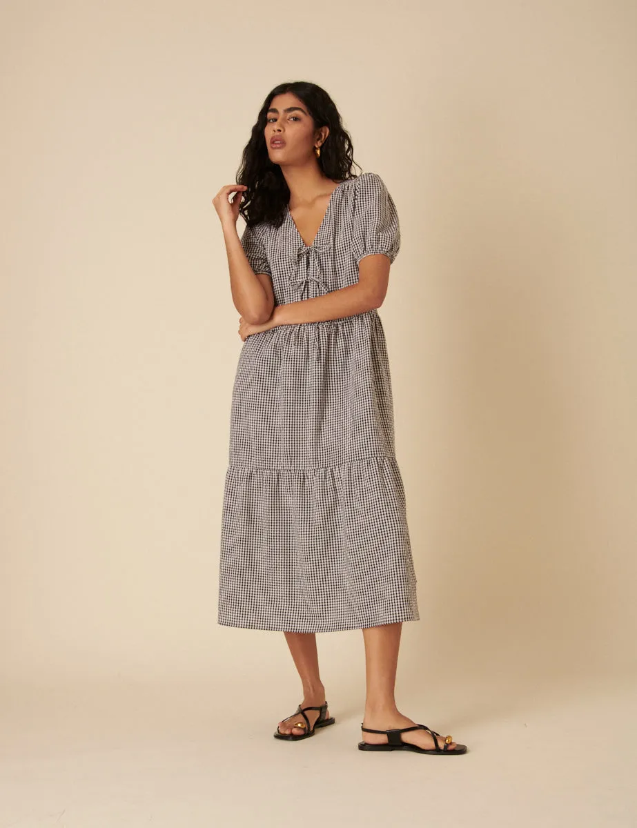 Gingham Tie Front Bernadetta Midi Dress sold by Nobody's Child product image thumbnail 3