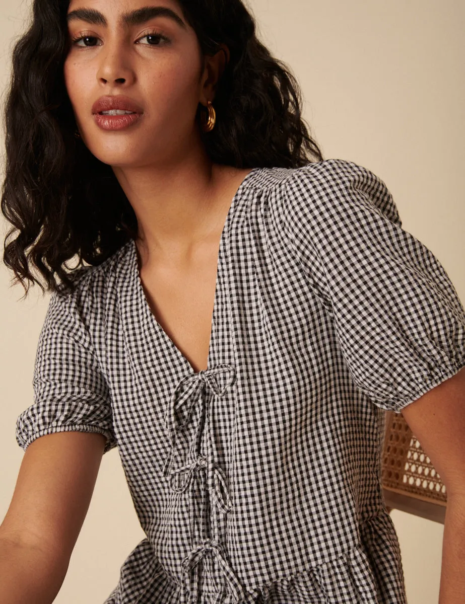 Gingham Tie Front Bernadetta Midi Dress sold by Nobody's Child product image thumbnail 2