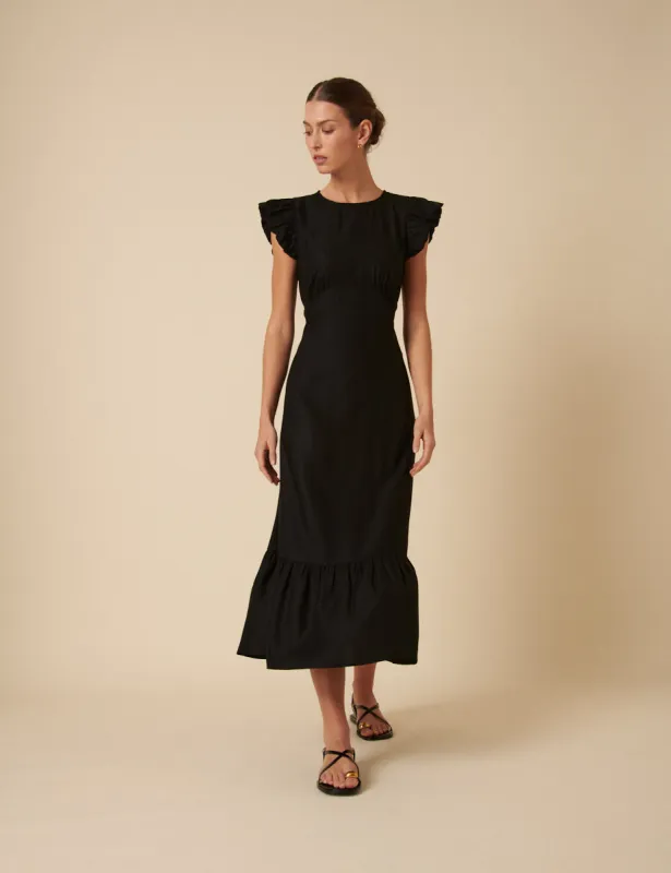 Black Tiered Clara Midi Dress sold by Nobody's Child