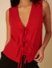 Red Linen-blend Tie Front Sleeveless Top sold by Nobody's Child