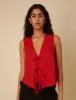 Red Linen-blend Tie Front Sleeveless Top sold by Nobody's Child