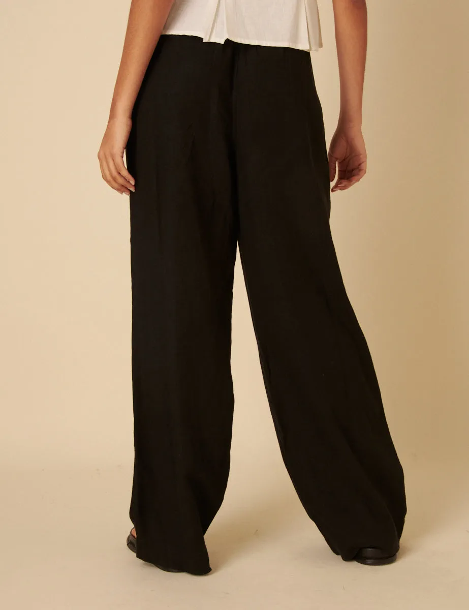Black Linen-blend Shona Leg Trousers sold by Nobody's Child product image thumbnail 4