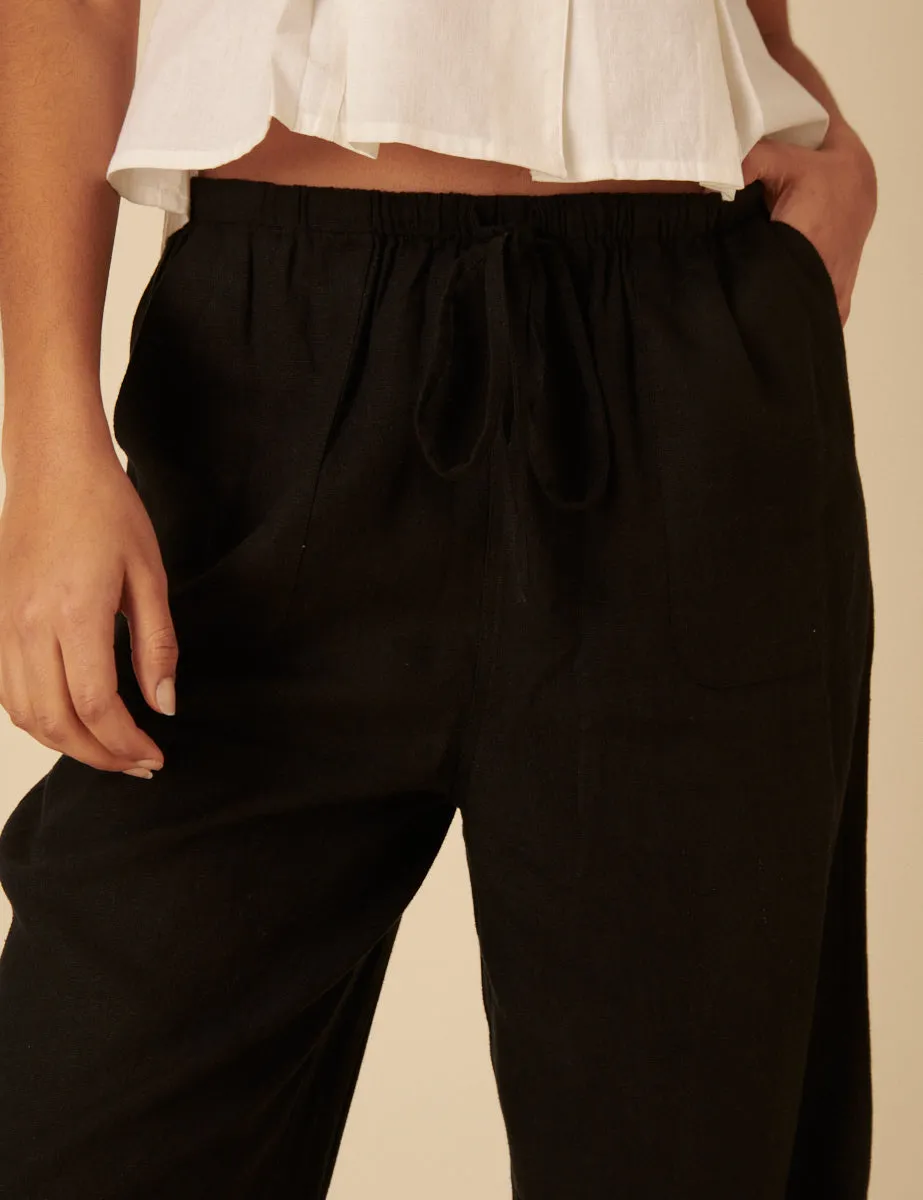 Black Linen-blend Shona Leg Trousers sold by Nobody's Child product image thumbnail 3