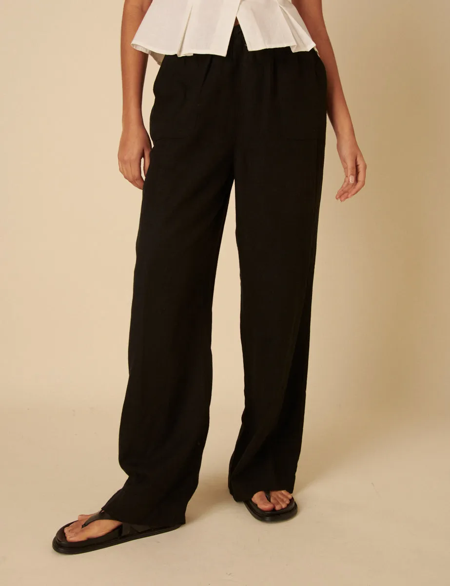 Black Linen-blend Shona Leg Trousers sold by Nobody's Child